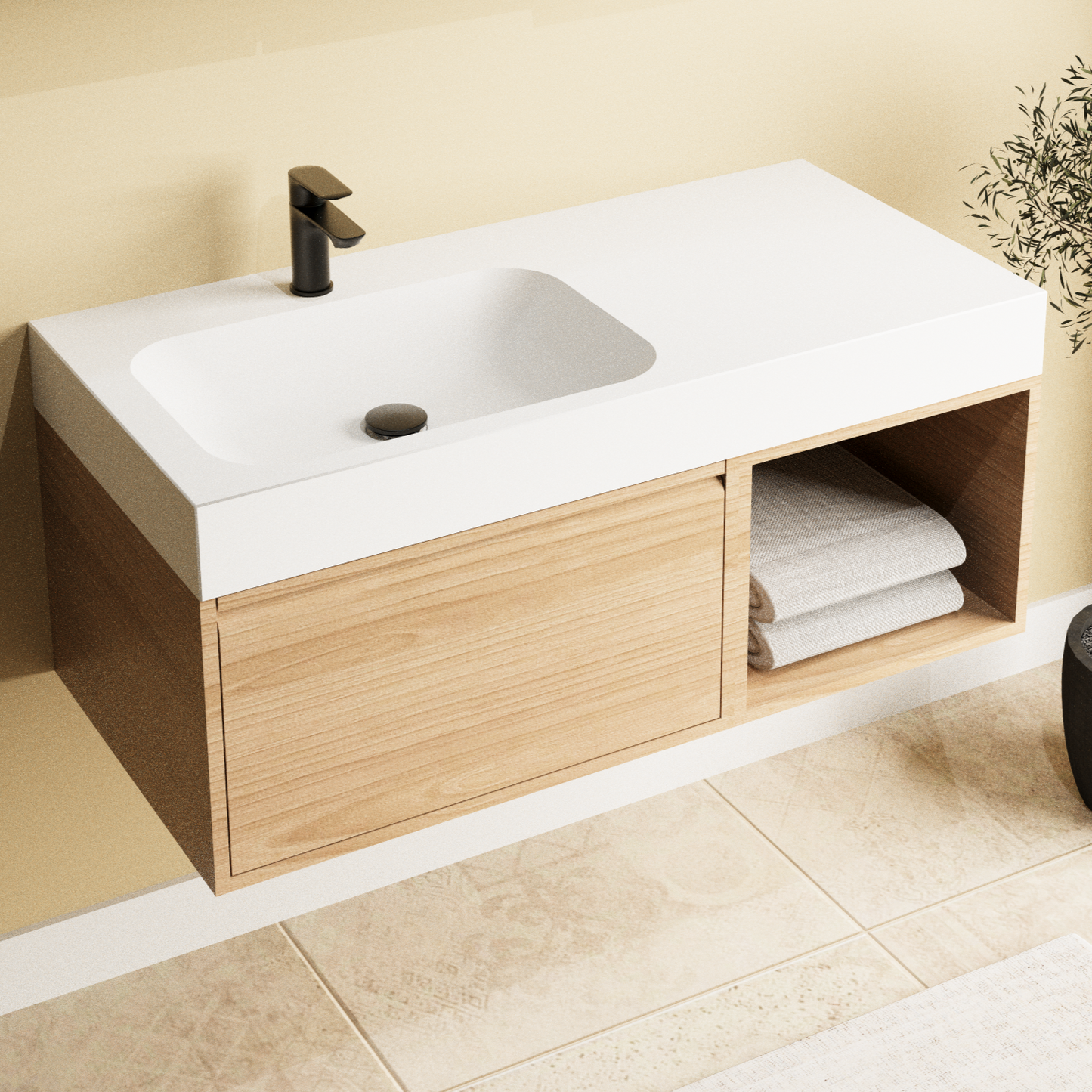 Tom, le plan avec vasque intégrée en Solid Surface